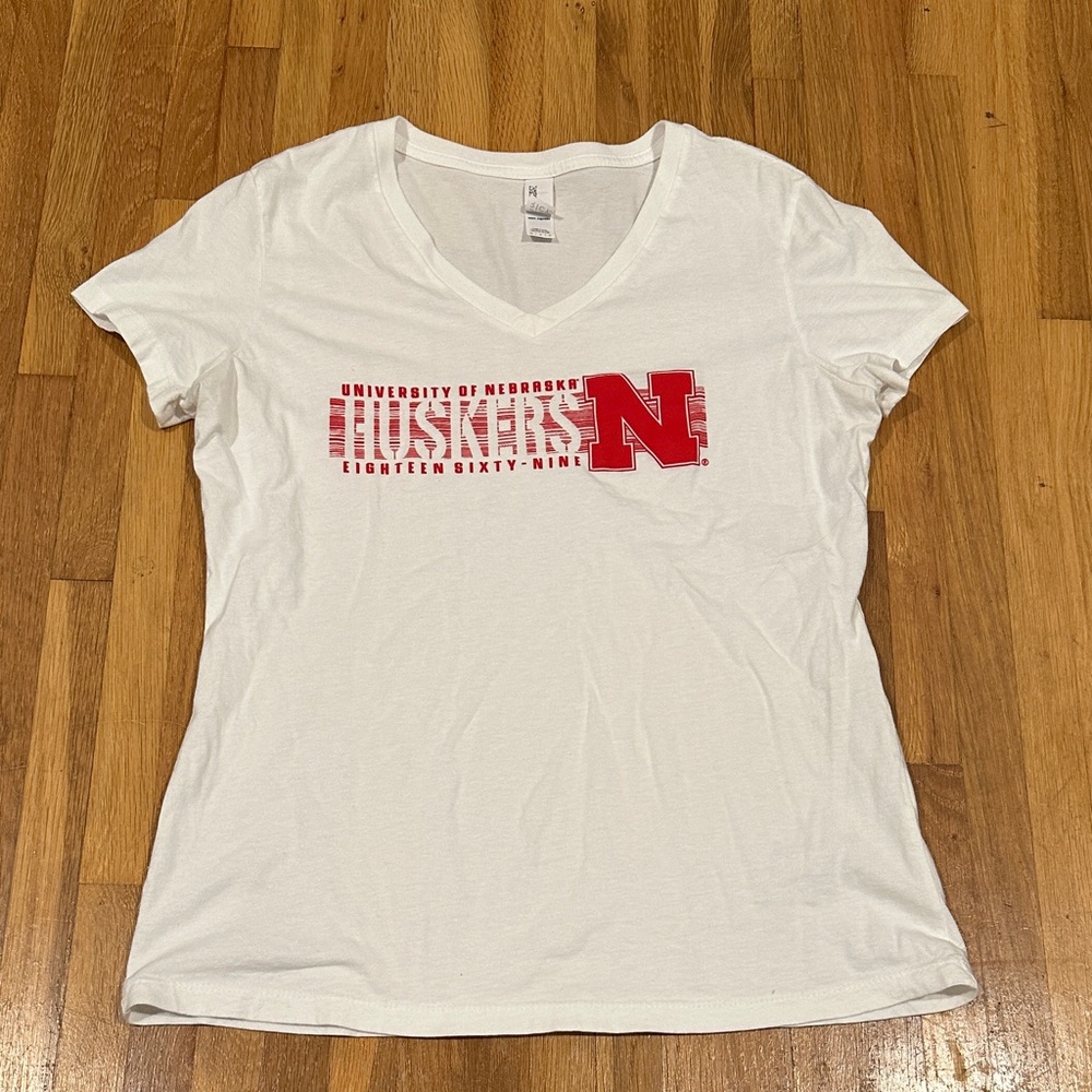 *last chance* District White Nebraska Huskers Women's V-Neck Tee